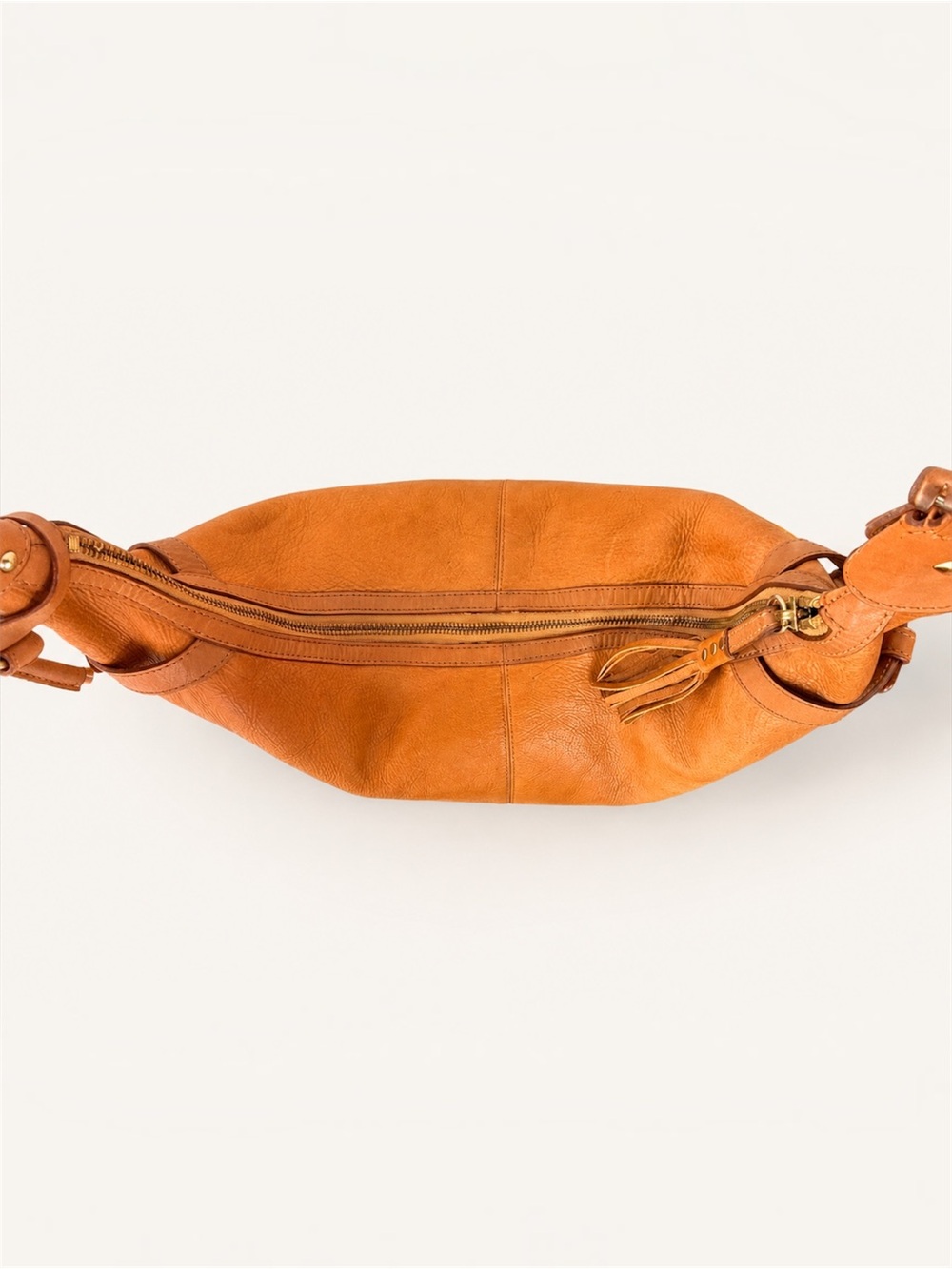 Liz Claiborne Cognac Brown Leather Slouchy Hobo Shoulder Bag Tassel Large - Picture 6 of 13